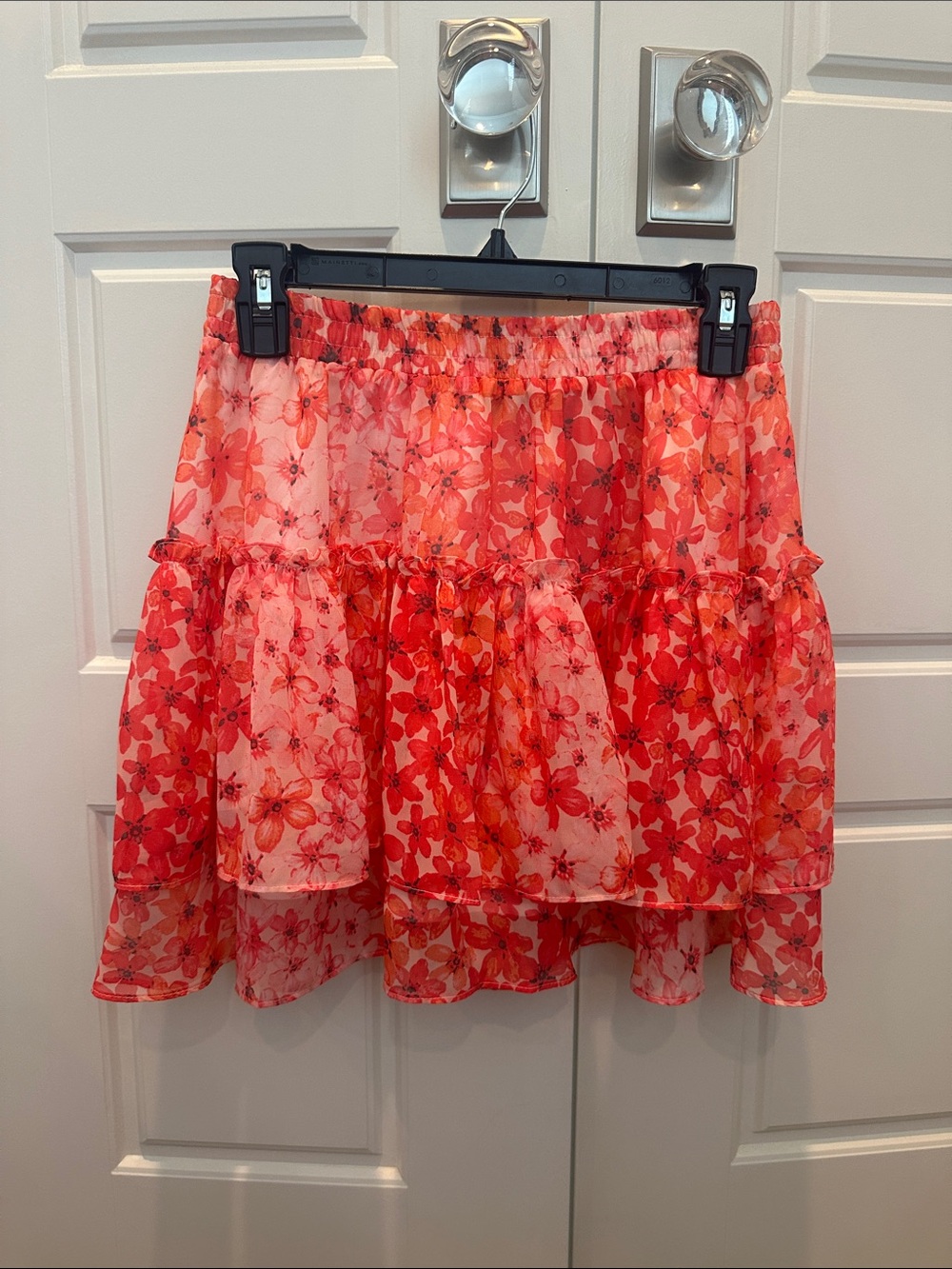 Floral Tiered Mini Skirt - Red Pink